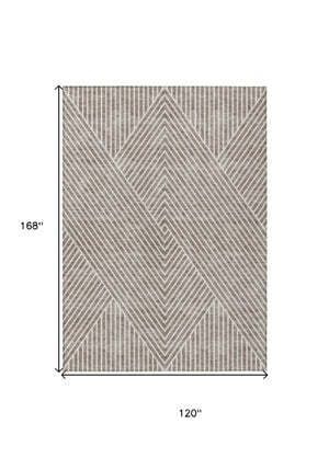 Homeroots 3' X 5' Stylish Geometric Washable Area Rug For Indoor And Outdoor Spaces - Durable & Versatile Design Taupe Polyester 612153