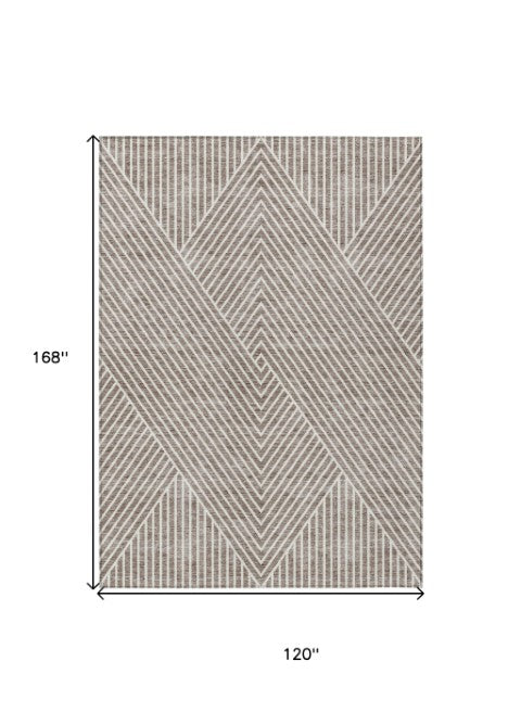 Homeroots 3' X 5' Stylish Geometric Washable Area Rug For Indoor And Outdoor Spaces - Durable & Versatile Design Taupe Polyester 612153