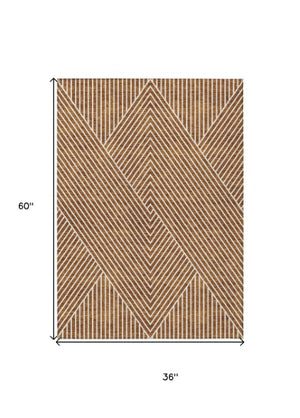 Homeroots 3' X 5' Stylish Geometric Washable Area Rug For Indoor And Outdoor Spaces - Durable & Versatile Design Terra Cotta Polyester 612154