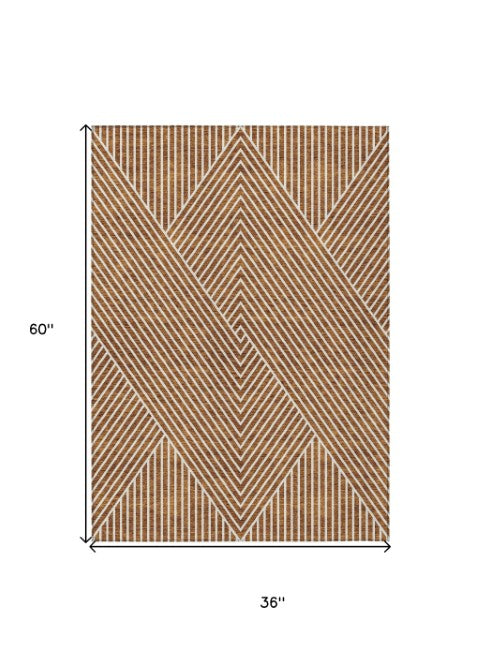 Homeroots 3' X 5' Stylish Geometric Washable Area Rug For Indoor And Outdoor Spaces - Durable & Versatile Design Terra Cotta Polyester 612154