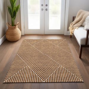 Homeroots 3' X 5' Stylish Geometric Washable Area Rug For Indoor And Outdoor Spaces - Durable & Versatile Design Terra Cotta Polyester 612154