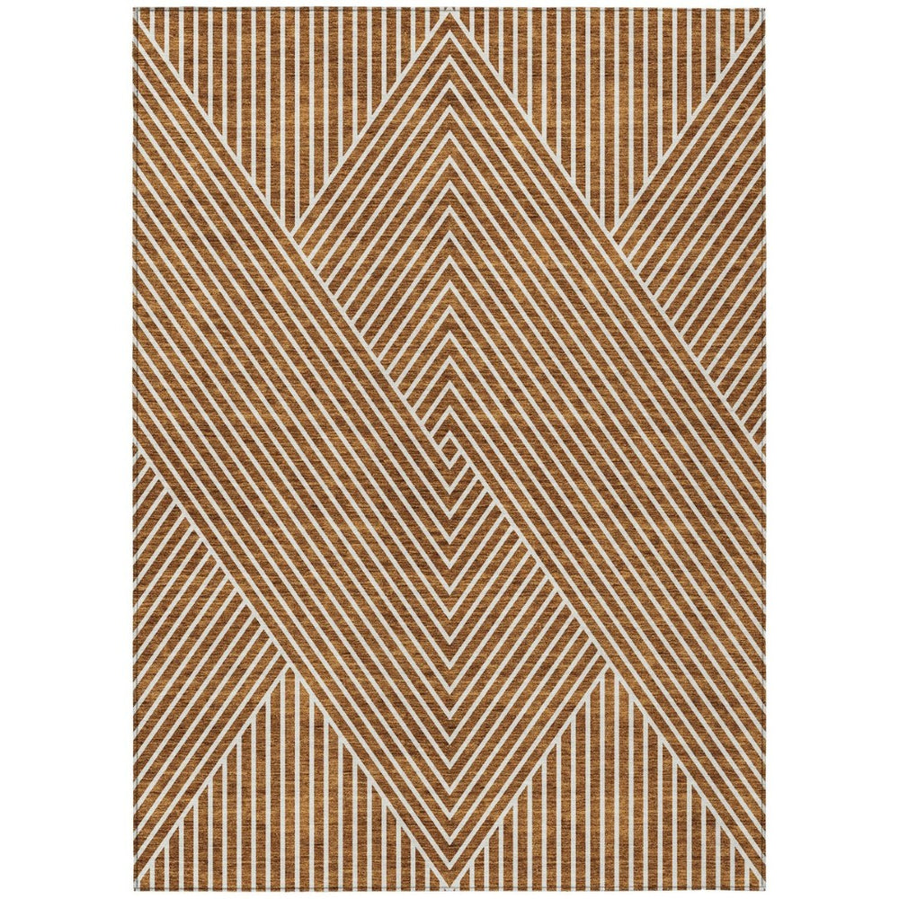 HomeRoots 5' Terra Cotta and Ivory Geometric Washable Area Rug for Indoor and Outdoor Stylish Living Spaces 5' X 8' 612155