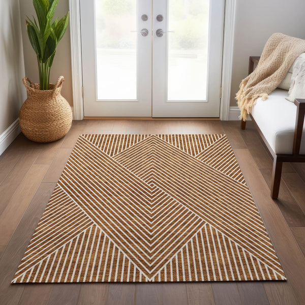 Homeroots 3' X 5' Stylish Geometric Washable Area Rug For Indoor And Outdoor Spaces - Durable & Versatile Design Terra Cotta Polyester 612155