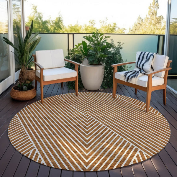 Homeroots 3' X 5' Stylish Geometric Washable Area Rug For Indoor And Outdoor Spaces - Durable & Versatile Design Terra Cotta Polyester 612156