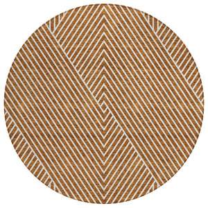 HomeRoots 5' Terra Cotta and Ivory Geometric Washable Area Rug for Indoor and Outdoor Stylish Living Spaces 8' Round 612156