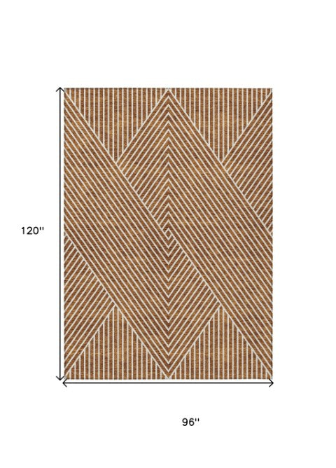 Homeroots 3' X 5' Stylish Geometric Washable Area Rug For Indoor And Outdoor Spaces - Durable & Versatile Design Terra Cotta Polyester 612157