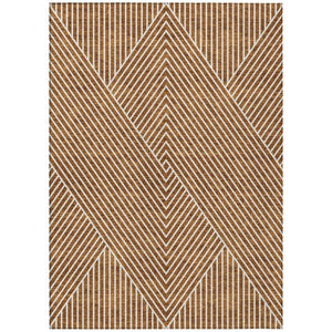 HomeRoots 5' Terra Cotta and Ivory Geometric Washable Area Rug for Indoor and Outdoor Stylish Living Spaces 9' X 12' 612158