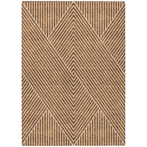 HomeRoots 5' Terra Cotta and Ivory Geometric Washable Area Rug for Indoor and Outdoor Stylish Living Spaces 9' X 12' 612158