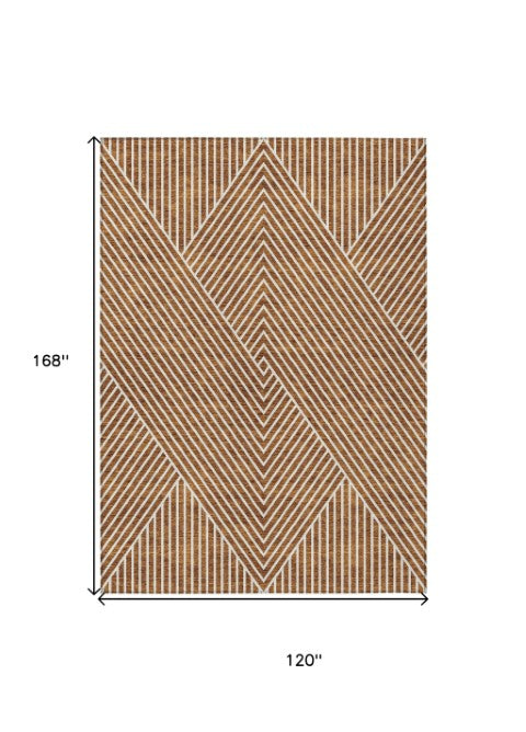 Homeroots 3' X 5' Stylish Geometric Washable Area Rug For Indoor And Outdoor Spaces - Durable & Versatile Design Terra Cotta Polyester 612159