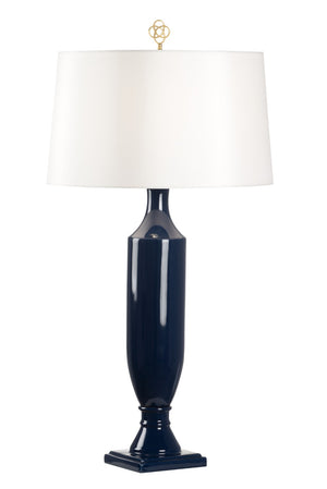 Wildwood Pompeii Blue Ceramic Table Lamp With Glossy Glaze, Off-White Silk Shade & Interlocking Finial, Elegant Focal Piece 61216