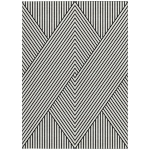 HomeRoots 5' Modern Black and White Geometric Washable Area Rug for Indoor and Outdoor Spaces, Durable Design 5' X 8' 612161