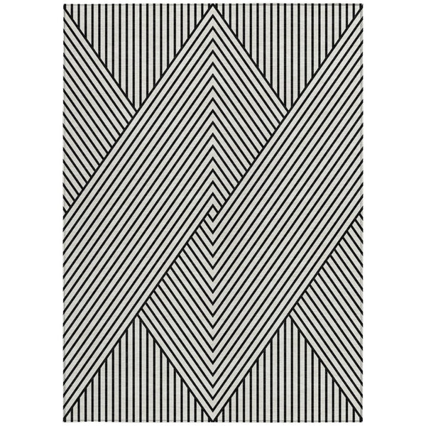 HomeRoots 5' Modern Black and White Geometric Washable Area Rug for Indoor and Outdoor Spaces, Durable Design 5' X 8' 612161