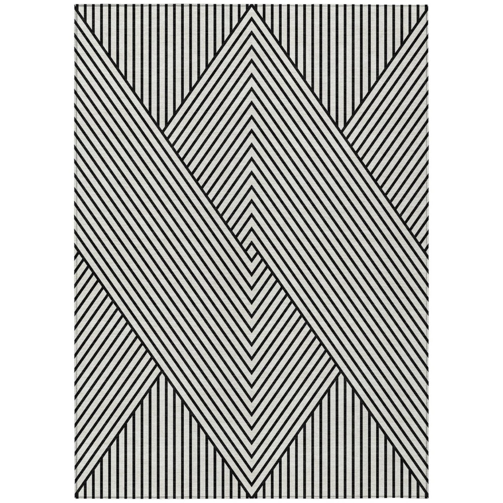 HomeRoots 9' Modern White and Black Geometric Washable Area Rug - Stylish Indoor/Outdoor Design for Any Space 612164