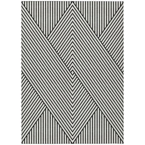 HomeRoots 9' Modern White and Black Geometric Washable Area Rug - Stylish Indoor/Outdoor Design for Any Space 612164