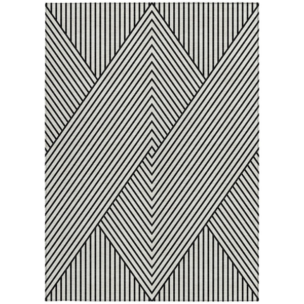 Homeroots 3' X 5' Stylish Geometric Washable Area Rug For Indoor And Outdoor Spaces - Durable & Versatile Design White Polyester 612165