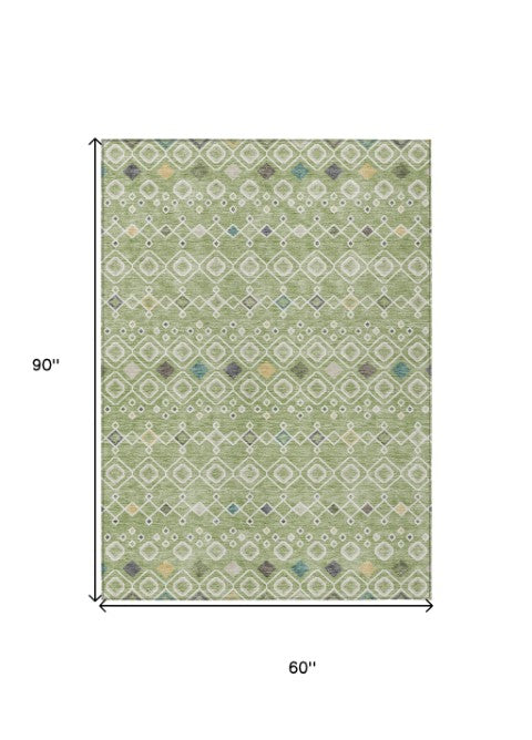 Homeroots 3' X 5' Southwestern Washable Indoor Outdoor Area Rug - Durable, Stylish, Stain Resistant Design Sage Polyester 612167