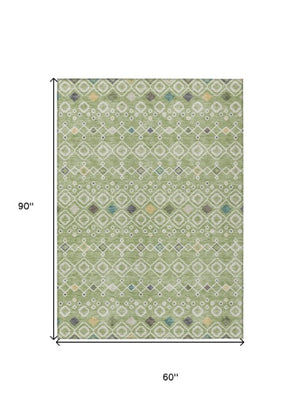 Homeroots 3' X 5' Southwestern Washable Indoor Outdoor Area Rug - Durable, Stylish, Stain Resistant Design Sage Polyester 612167