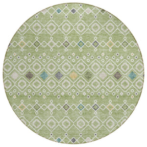 HomeRoots 5' Geometric Sage, Ivory & Teal Blue Indoor Outdoor Area Rug – Durable, Washable & Stylish Decor 8' Round 612168