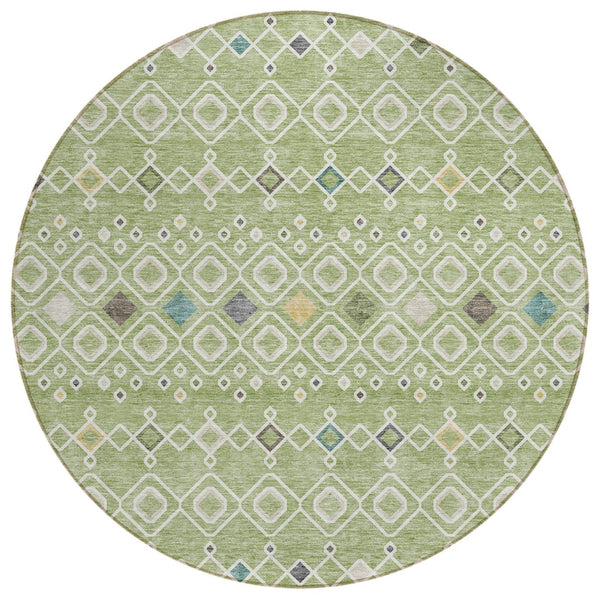 HomeRoots 5' Geometric Sage, Ivory & Teal Blue Indoor Outdoor Area Rug – Durable, Washable & Stylish Decor 8' Round 612168