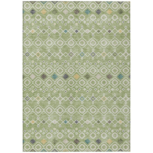 HomeRoots 5' Geometric Sage, Ivory & Teal Blue Indoor Outdoor Area Rug – Durable, Washable & Stylish Decor 8' X 10' 612169