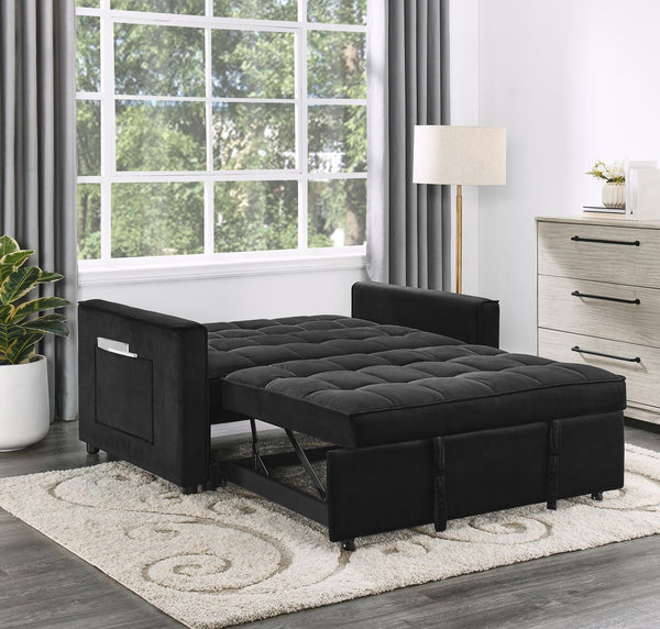 English Elm Velvet Convertible Sleeper Loveseat with Plush Tufting, Built-In Side Pockets & Sturdy Legs for Guests B016P392818