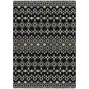Homeroots 3' X 5' Southwestern Washable Indoor Outdoor Area Rug - Durable, Stylish, Stain Resistant Design Black Polyester 612172