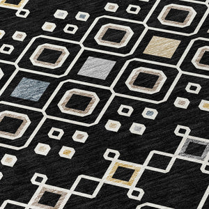 Homeroots 3' X 5' Southwestern Washable Indoor Outdoor Area Rug - Durable, Stylish, Stain Resistant Design Black Polyester 612172