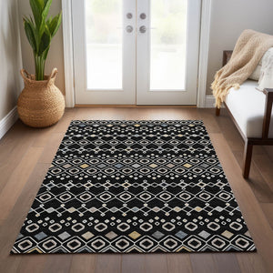 Homeroots 3' X 5' Southwestern Washable Indoor Outdoor Area Rug - Durable, Stylish, Stain Resistant Design Black Polyester 612172