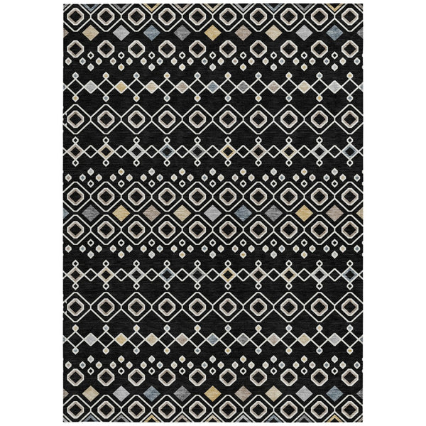 Homeroots 3' X 5' Southwestern Washable Indoor Outdoor Area Rug - Durable, Stylish, Stain Resistant Design Black Polyester 612173