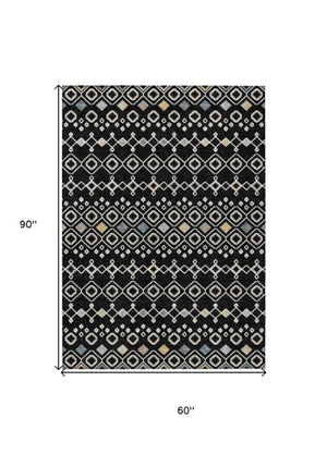 Homeroots 3' X 5' Southwestern Washable Indoor Outdoor Area Rug - Durable, Stylish, Stain Resistant Design Black Polyester 612173