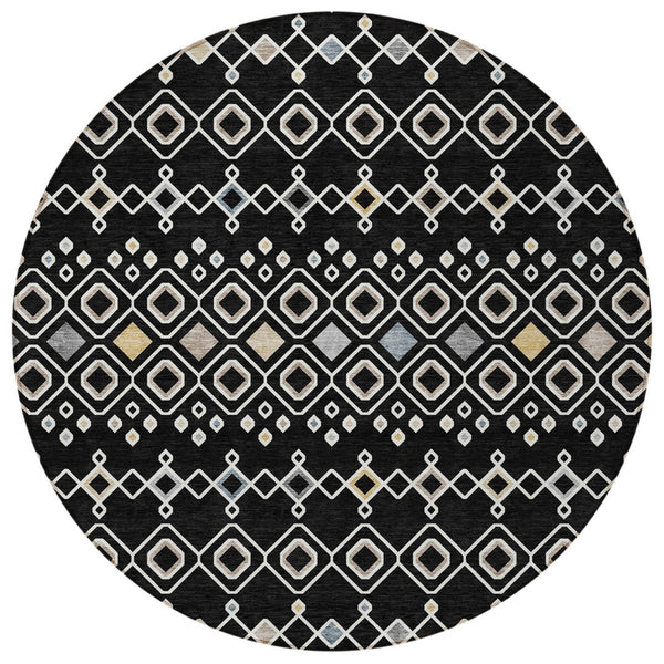 Homeroots 3' X 5' Southwestern Washable Indoor Outdoor Area Rug - Durable, Stylish, Stain Resistant Design Black Polyester 612174