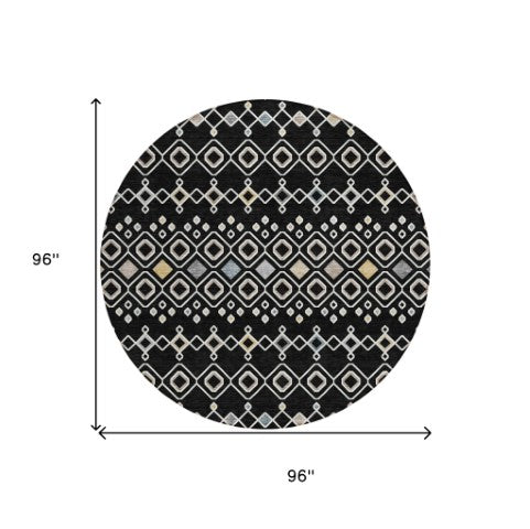 Homeroots 3' X 5' Southwestern Washable Indoor Outdoor Area Rug - Durable, Stylish, Stain Resistant Design Black Polyester 612174