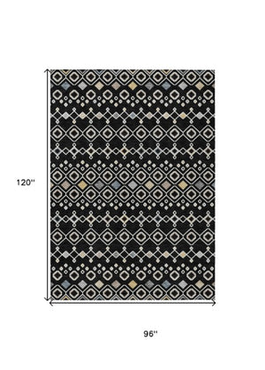 Homeroots 3' X 5' Southwestern Washable Indoor Outdoor Area Rug - Durable, Stylish, Stain Resistant Design Black Polyester 612175