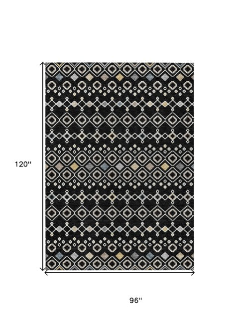 Homeroots 3' X 5' Southwestern Washable Indoor Outdoor Area Rug - Durable, Stylish, Stain Resistant Design Black Polyester 612175