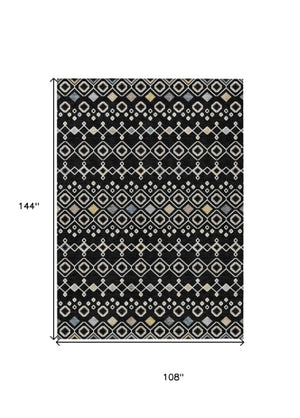 Homeroots 3' X 5' Southwestern Washable Indoor Outdoor Area Rug - Durable, Stylish, Stain Resistant Design Black Polyester 612176