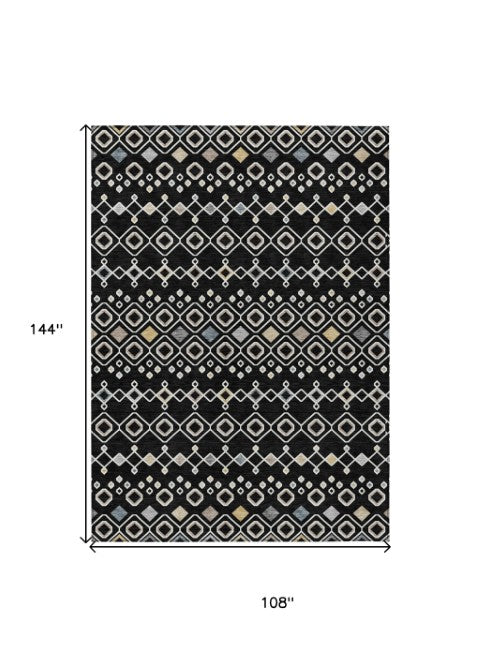 Homeroots 3' X 5' Southwestern Washable Indoor Outdoor Area Rug - Durable, Stylish, Stain Resistant Design Black Polyester 612176
