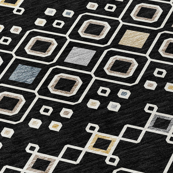 Homeroots 3' X 5' Southwestern Washable Indoor Outdoor Area Rug - Durable, Stylish, Stain Resistant Design Black Polyester 612176