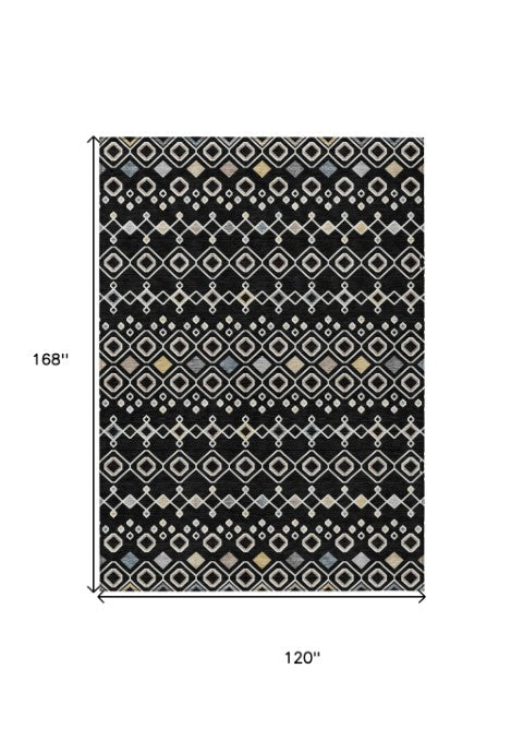 Homeroots 3' X 5' Southwestern Washable Indoor Outdoor Area Rug - Durable, Stylish, Stain Resistant Design Black Polyester 612177