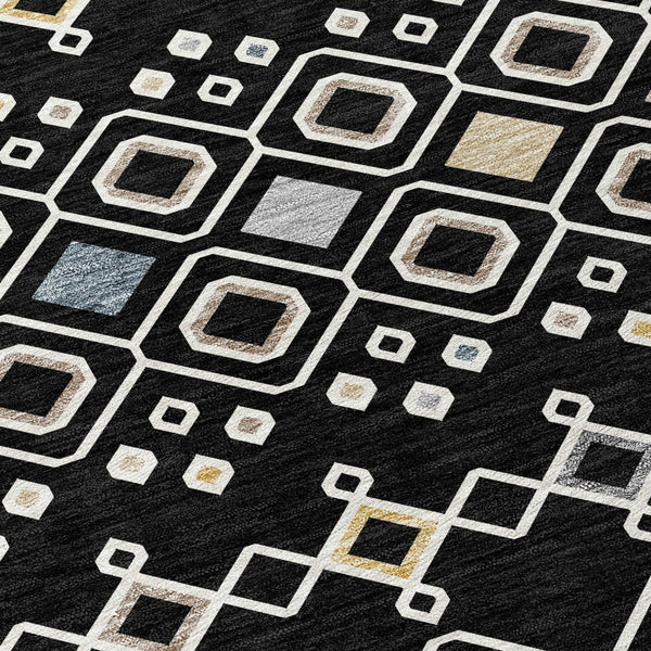 Homeroots 3' X 5' Southwestern Washable Indoor Outdoor Area Rug - Durable, Stylish, Stain Resistant Design Black Polyester 612177