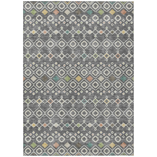 HomeRoots 5' Modern Geometric Gray Ivory and Gold Area Rug – Stylish, Washable Solution for Indoor/Outdoor Use 5' X 8' 612179