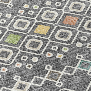 Homeroots 3' X 5' Southwestern Washable Indoor Outdoor Area Rug - Durable, Stylish, Stain Resistant Design Gray Polyester 612179