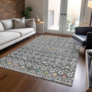 Homeroots 3' X 5' Southwestern Washable Indoor Outdoor Area Rug - Durable, Stylish, Stain Resistant Design Gray Polyester 612179