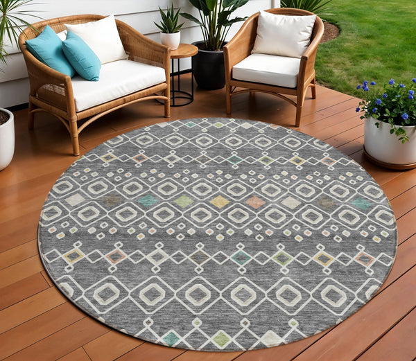 Homeroots 3' X 5' Southwestern Washable Indoor Outdoor Area Rug - Durable, Stylish, Stain Resistant Design Gray Polyester 612180