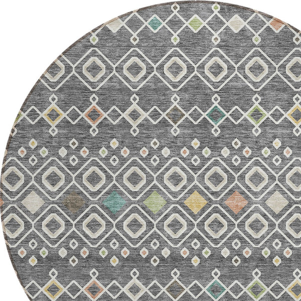 Homeroots 3' X 5' Southwestern Washable Indoor Outdoor Area Rug - Durable, Stylish, Stain Resistant Design Gray Polyester 612180