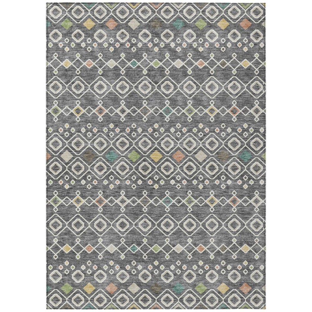 HomeRoots 5' Modern Geometric Gray Ivory and Gold Area Rug – Stylish, Washable Solution for Indoor/Outdoor Use 8' X 10' 612181