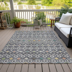 Homeroots 3' X 5' Southwestern Washable Indoor Outdoor Area Rug - Durable, Stylish, Stain Resistant Design Gray Polyester 612182