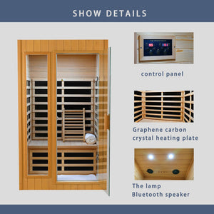 English Elm Hemlock Wood Two Person Far Infrared Indoor Sauna with Bluetooth and Led Lighting W2611P172613