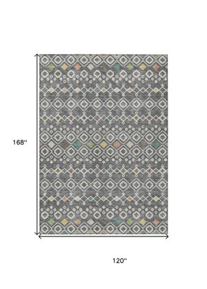 Homeroots 3' X 5' Southwestern Washable Indoor Outdoor Area Rug - Durable, Stylish, Stain Resistant Design Gray Polyester 612183