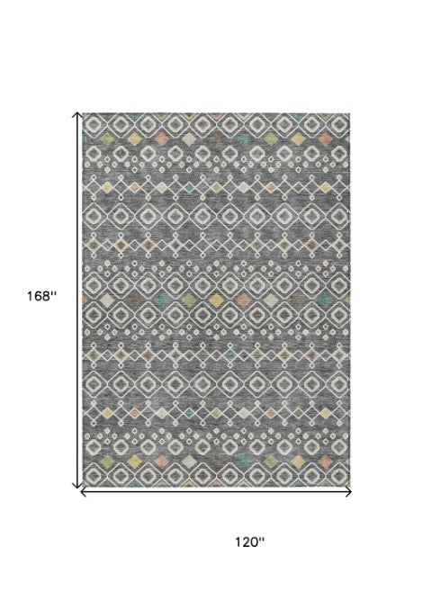 Homeroots 3' X 5' Southwestern Washable Indoor Outdoor Area Rug - Durable, Stylish, Stain Resistant Design Gray Polyester 612183