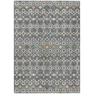 HomeRoots 5' Modern Geometric Gray Ivory and Gold Area Rug – Stylish, Washable Solution for Indoor/Outdoor Use 10' X 14' 612183